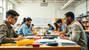 Students learning in a trade school in Tennessee, collaborating on hands-on projects.