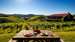Wine tasting at clarksburg wineries featuring a beautiful picnic setup among lush vineyards.