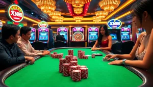 Players enjoying a thrilling game experience at XN88 casino, showcasing an exciting poker table.