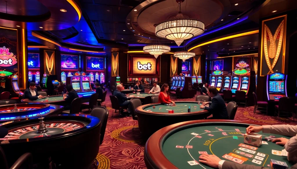 Trải nghiệm cảm giác hồi hộp khi tham gia trò chơi cược cao tại Bet VIP, với bàn casino sôi động và người chơi đầy phấn khích.