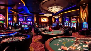 Trải nghiệm cảm giác hồi hộp khi tham gia trò chơi cược cao tại Bet VIP, với bàn casino sôi động và người chơi đầy phấn khích.