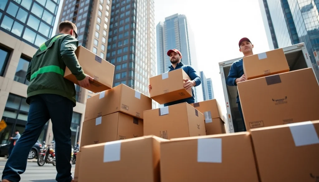 Dedicated movers Vancouver efficiently handling a move in a bustling urban environment.