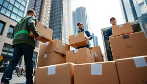 Dedicated movers Vancouver efficiently handling a move in a bustling urban environment.