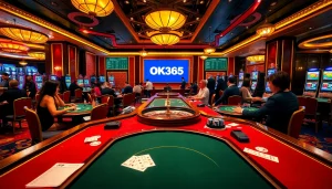 Players enjoying exciting games at OK365 Casino with vibrant atmosphere and luxurious design.
