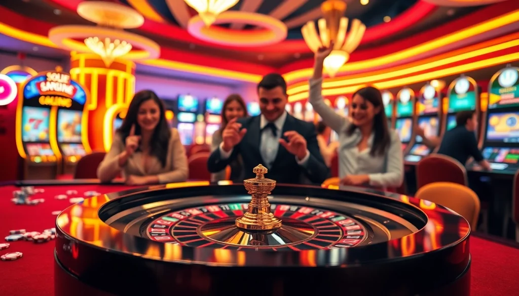 Play and win at SuperPH while enjoying a vibrant casino atmosphere with players at the roulette table.