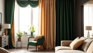 Verschillende gordijnstoffen, waaronder velours, elegant gepresenteerd in een stijlvol interieur.