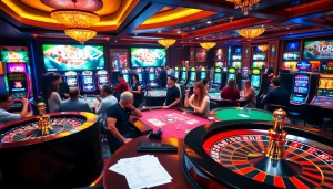 Players enjoying an engaging lc88 game experience at a luxurious casino setting.