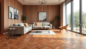 Superbe carrelage imitation parquet dans un intérieur moderne.