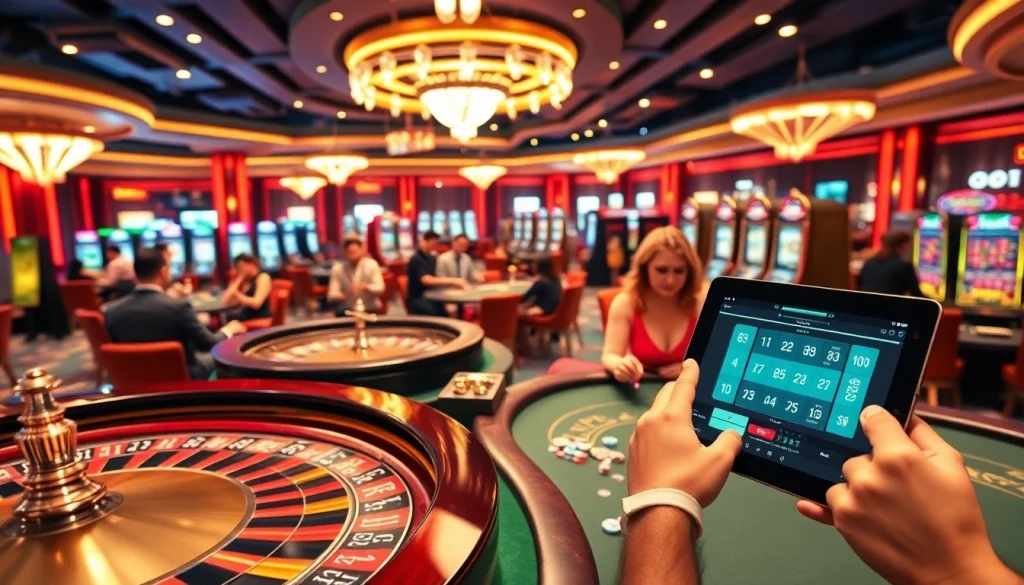Experience the thrilling atmosphere of casino gaming at go8 with roulette, poker tables, and slot machines.