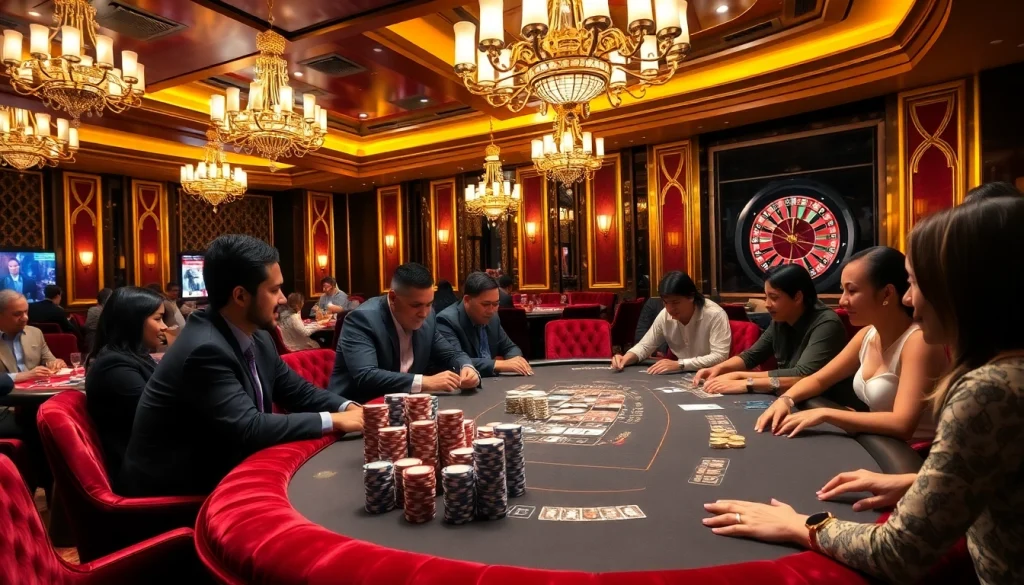 Action-packed scene at a poker table on https://789f.town/ featuring enthusiastic players and vibrant gaming elements.