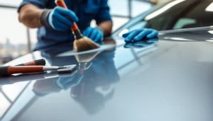 Applying ceramic coating Chattanooga for a glossy car finish in a professional detailing service.