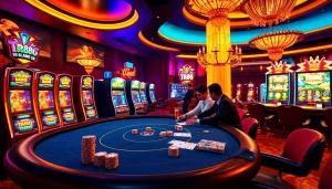 Exciting players at a TR88 blackjack table in a luxury casino atmosphere.
