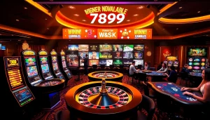 Exciting online gambling experience at 789P featuring vibrant slot machines and a roulette wheel.