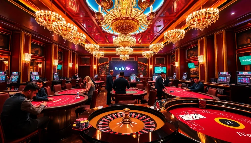 Exciting gaming atmosphere at https://sodo66new.com with players engaged in thrilling casino activities.