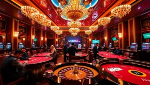 Exciting gaming atmosphere at https://sodo66new.com with players engaged in thrilling casino activities.