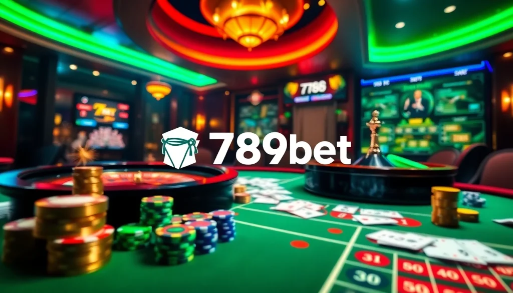 Exciting roulette game at 789bet casino with vibrant chips and cards.