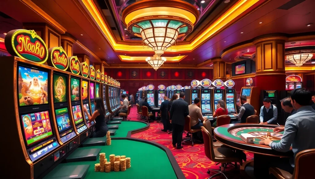 Nohu90 slot machines and casino games creating an atmosphere of excitement and luxury.