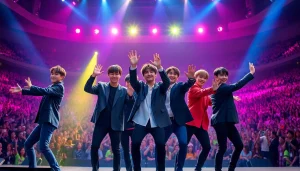 Engaging performance of BTS members on stage, showcasing their dynamic energy and talent.