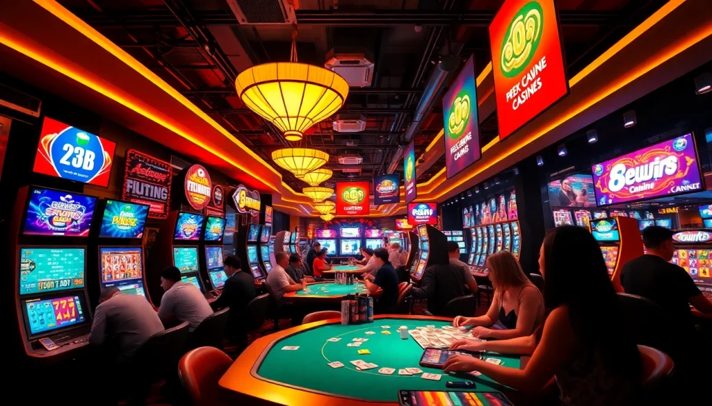 Exciting gaming atmosphere at 98win online casino with players enjoying various games.