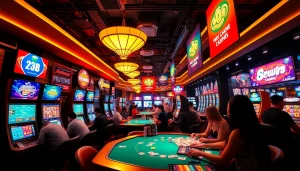 Exciting gaming atmosphere at 98win online casino with players enjoying various games.