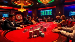 Para pemain bertaruh secara strategis di meja kasino yang hidup sambil menikmati dinamika permainan Datukwin.