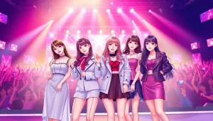 Engaging portrayal of blackpink members during a lively concert with distinctive outfits and vibrant atmosphere.