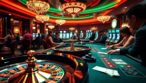 Exciting gameplay at a casino featuring sex game-themed elements, showcasing poker and roulette action.
