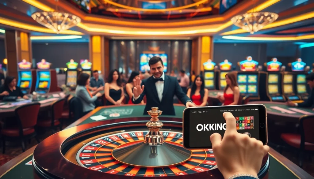 Players enjoy high-stakes games at OKKING's vibrant and luxurious casino tables.