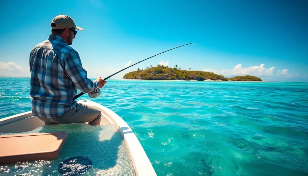 Engaging saltwater fly fishing scene with an angler casting a line.