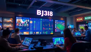 BJ38 online gaming platform displaying vibrant game icons and live stats, capturing excitement in a digital environment.