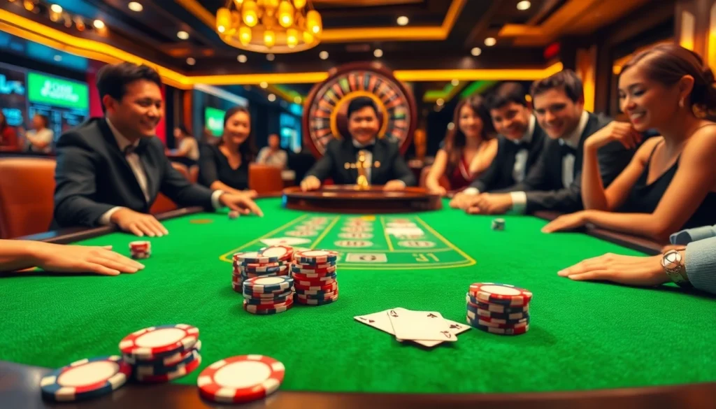 Engage in thrilling gameplay at GO88 with poker chips and cards on the casino table.
