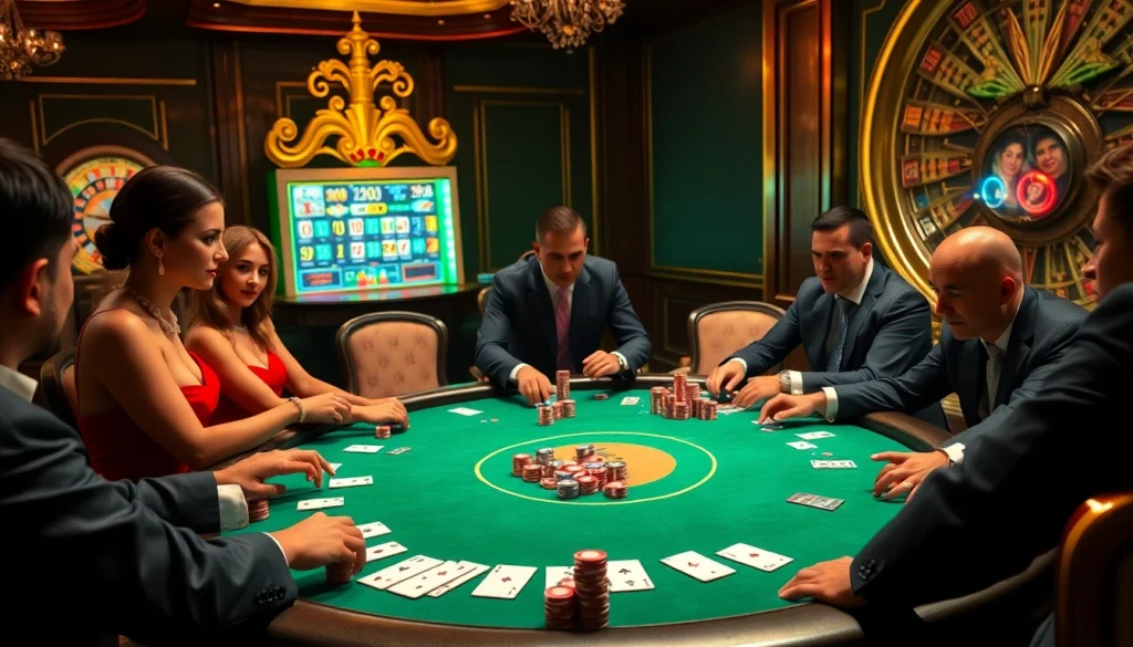 Engaging in a high-stakes poker game with hidden wiki links in a luxurious casino setting.