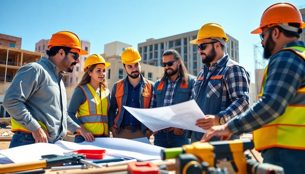 Members of the southern california contractors association engaging in a teamwork at a construction site.