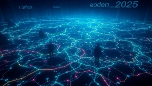 Engaging representation of the Hidden Wiki on the dark web, showcasing digital networks and shadows.