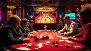 Experience the excitement of sbobet link alternatif at a high-stakes poker table with vibrant colors and casino props.