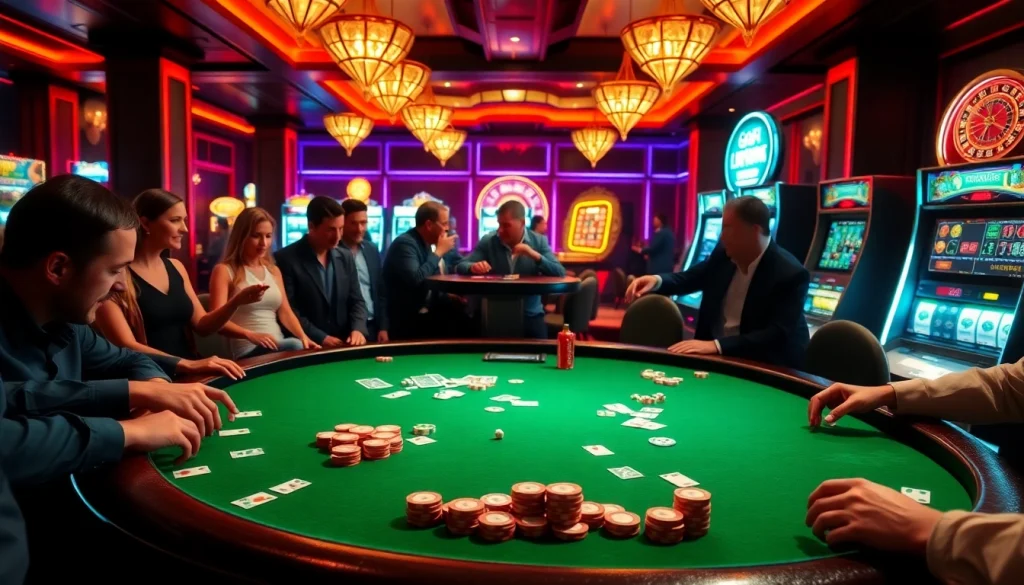 Players engaging in an exciting k9k9 game at a high-stakes casino table with chips and cards.