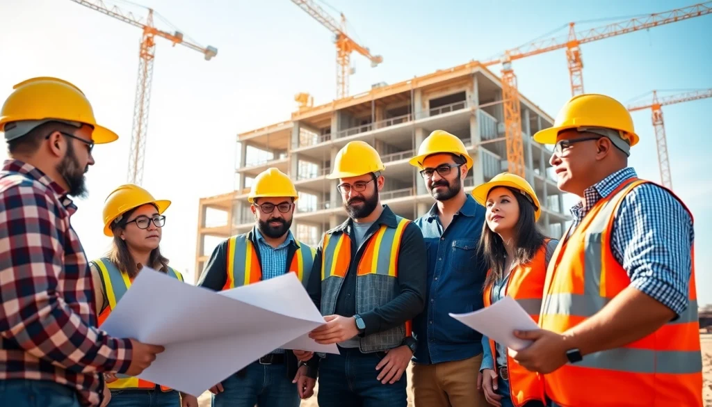 Careers in construction thrive as diverse professionals collaborate at a job site.