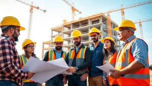 Careers in construction thrive as diverse professionals collaborate at a job site.