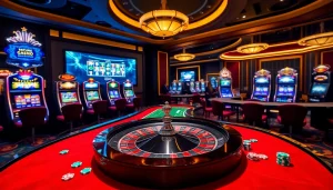 Experience the thrill of betting at rr88.navy's luxurious casino tables with vibrant roulette wheels.