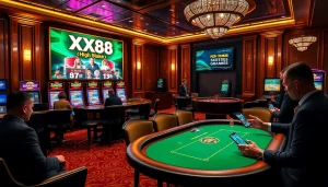 Experience the thrill of winning with XX88 at an upscale casino featuring poker tables and slot machines.