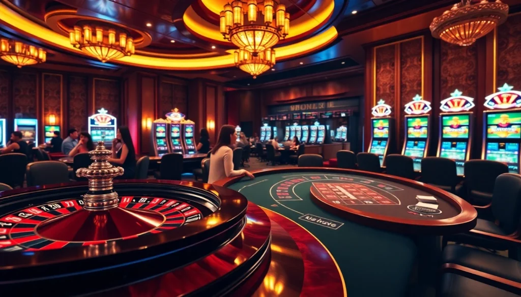 Exciting casino action at https://mm88.video/ featuring roulette, poker, and vibrant slot machines.