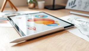 Usando Apple Pencil Pro para crear arte digital en tablet.