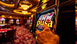 Play exciting slot pulsa games at a luxurious casino with vibrant atmosphere and thrill.