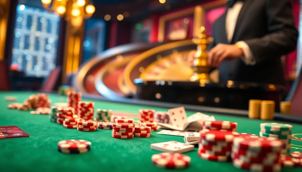 Experience the vibrant thrill of Lc88 casino with glamourous cards and chips.