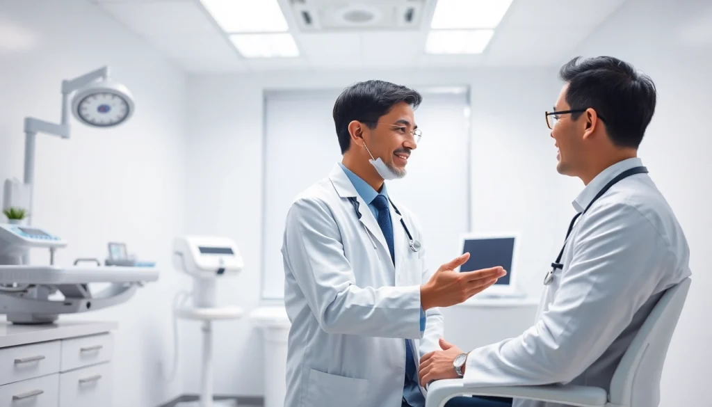 名古屋での包茎手術の選択肢: 男性患者が医師に相談している専門クリニックの様子