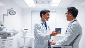 名古屋での包茎手術の選択肢: 男性患者が医師に相談している専門クリニックの様子