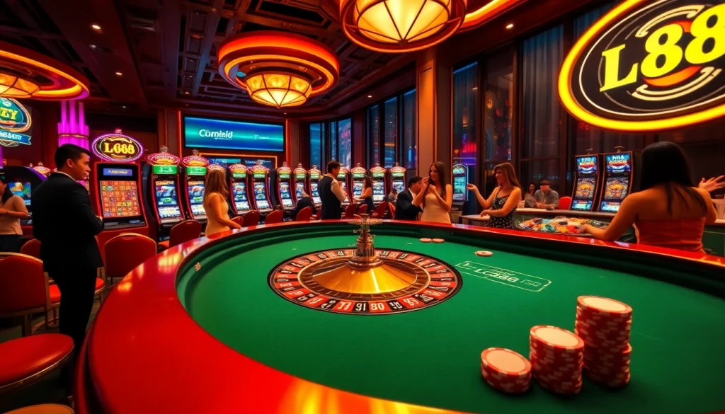 Players enjoying a thrilling game at LC88 casino, showcasing luxury and excitement in gambling.