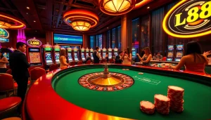 Players enjoying a thrilling game at LC88 casino, showcasing luxury and excitement in gambling.