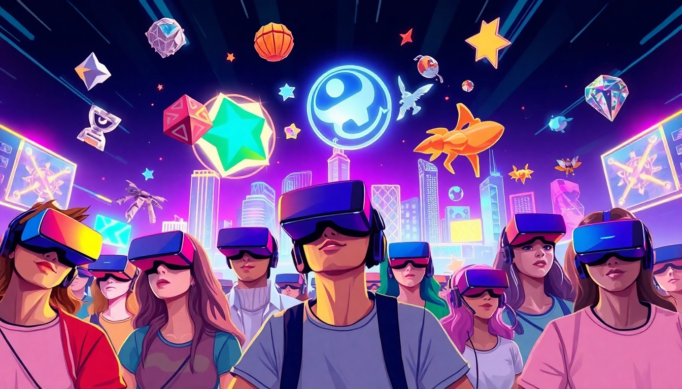 Experience the excitement of the best upcoming games 2026 with diverse players in a futuristic gaming landscape.