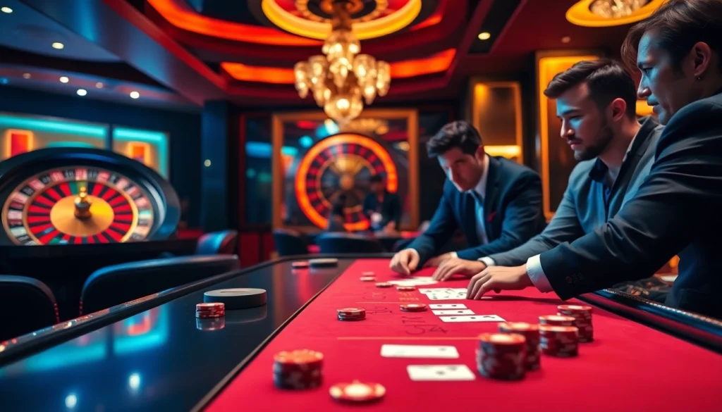 Experience the thrill of high-stakes gambling at https://five88sss.com/ with an exciting casino scene featuring poker chips and cards.